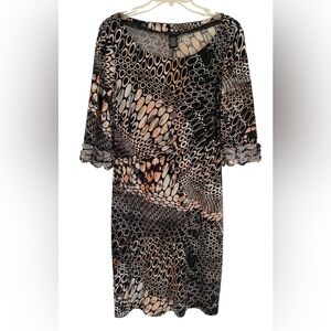Roulette Elegant Geometric Patterned Round Neck Tiered Sleeve Stretch Dress M